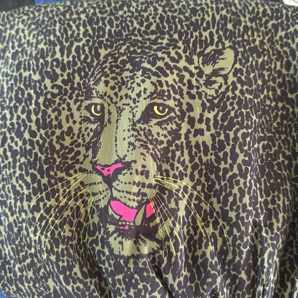 Betsy Johnson Green and Black Leopard animal Print Smocked Tiered Midi Dress S - Picture 12 of 12